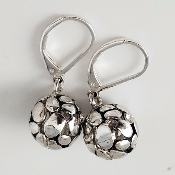 Silver Tone Ball Drop Earrings 11mm Diameter - Picture 1 of 4